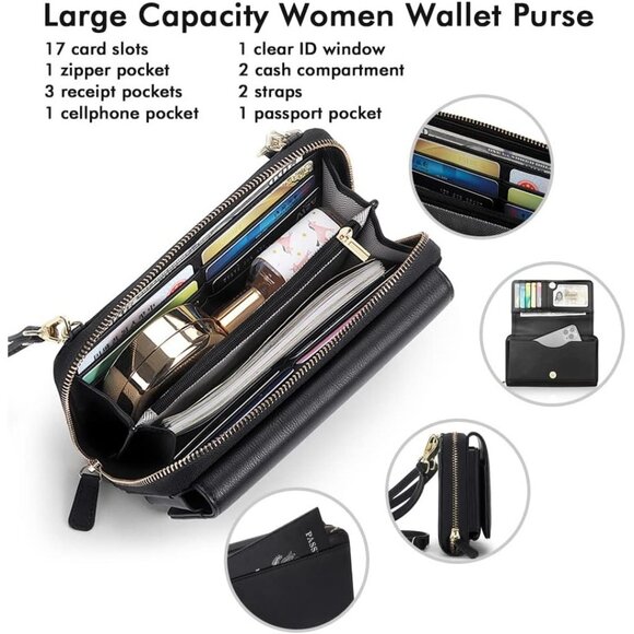 Women’s 01-black Leather Imported Zipper Purses Crossbody Bag - Picture 4 of 8